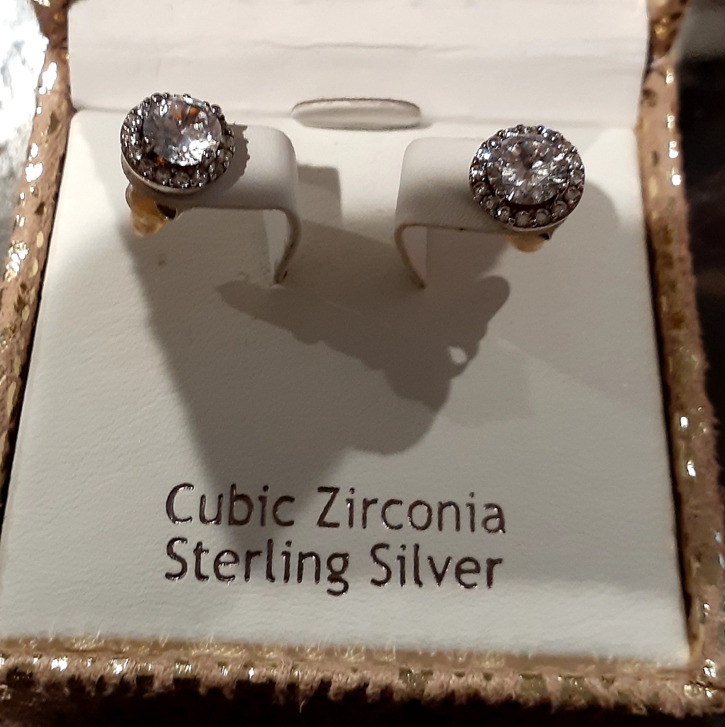 Cubic Zirconia And Sterling Silver Earrings Bnwot